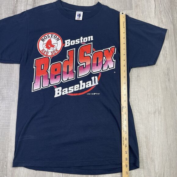 Vintage 1997 Boston Red Sox Spell Out T Shirt Logo 7 Navy Blue Men's Medium J - Picture 7 of 9